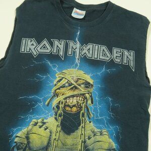 Vintage Iron Maiden Shirt Mens S Black Y2K Sleeveless Chopped Cotton